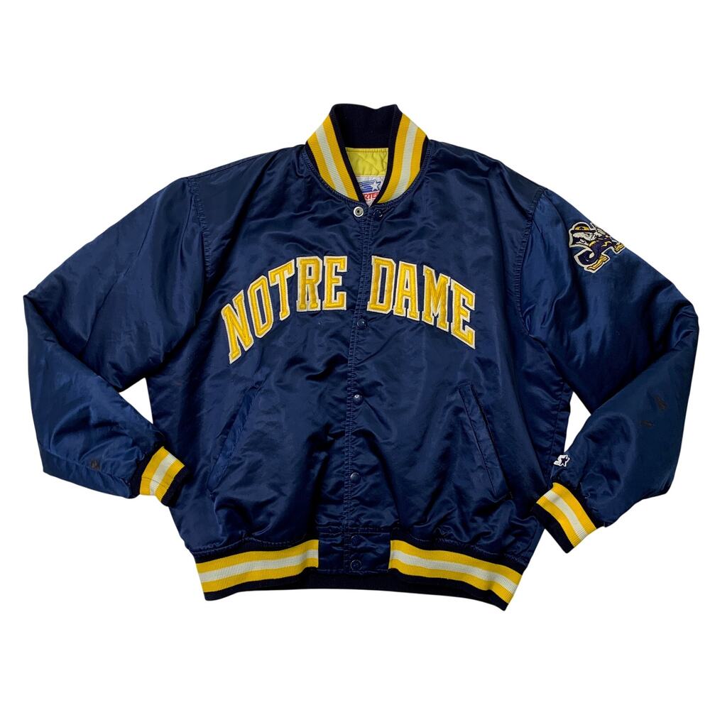 Vintage Notre Dame Fighting Irish Jacket Mens L Satin Varsity Starter Made USA